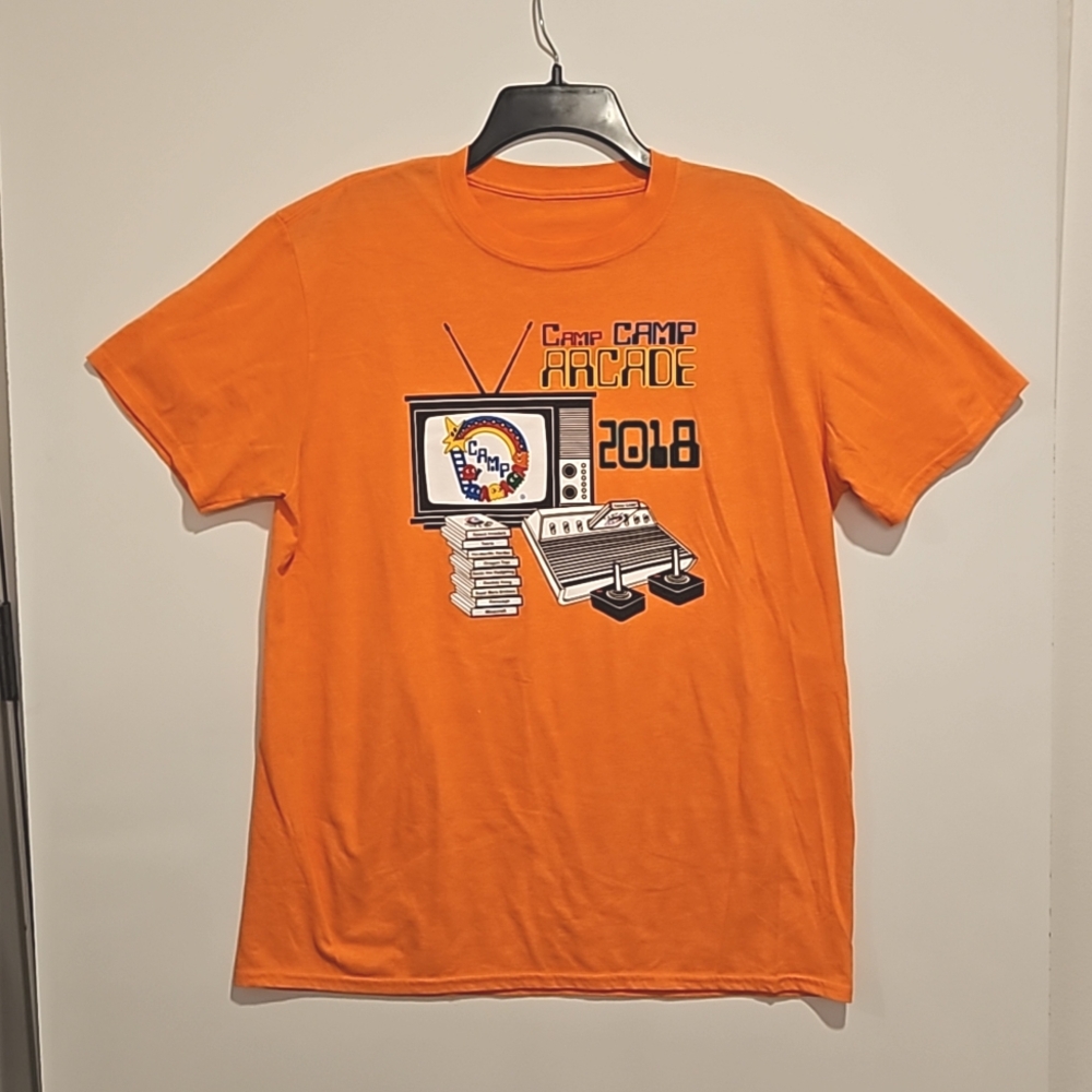 Camp Arcade 2018 Video Gamer graphic tee shirt orange UNISEX Lg. Atari